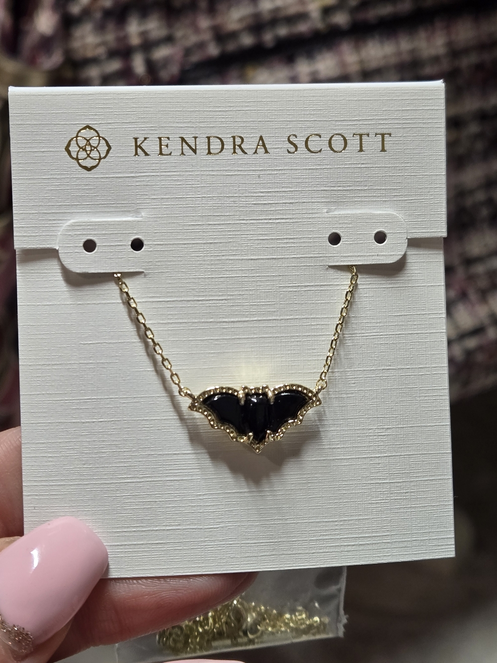 Kendra Scott Gold Necklace with Black Bat Pendant